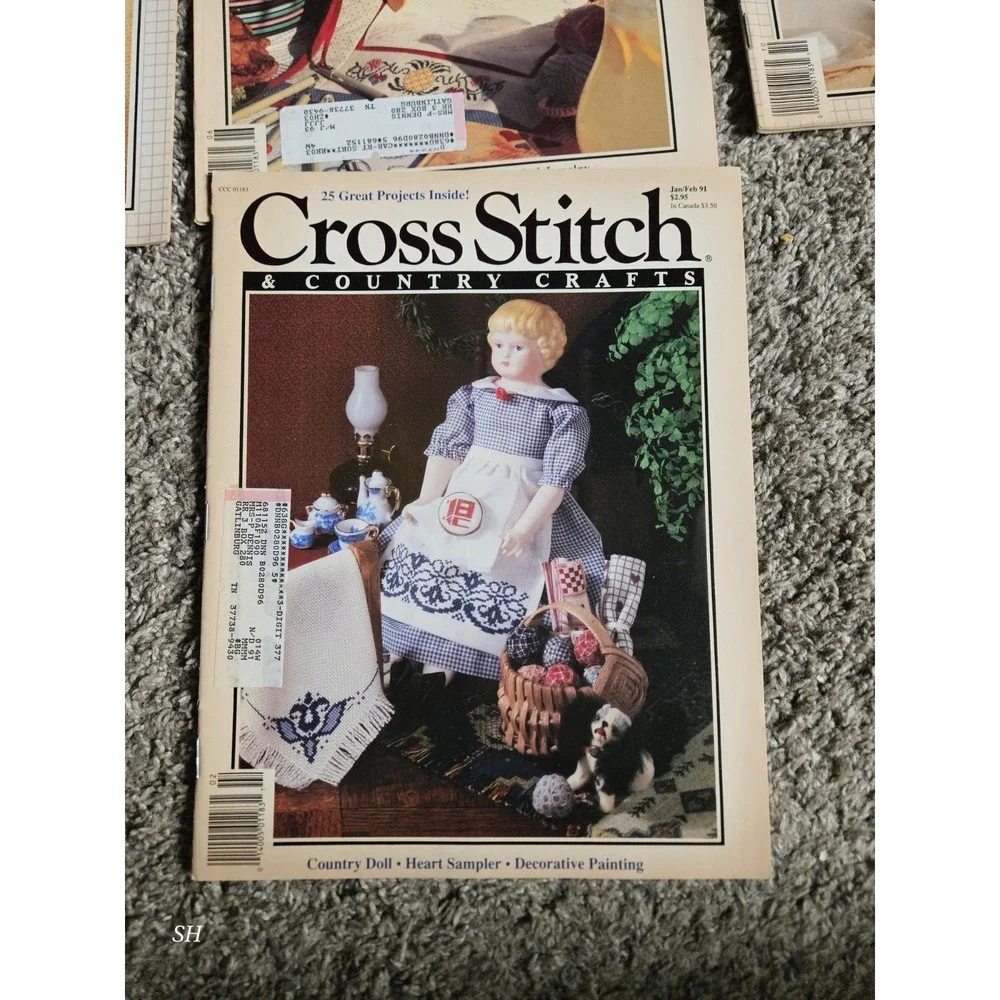 Lot of 7 Cross Stitch & Country Crafts Magazines 1986-1991 Vintage Patterns